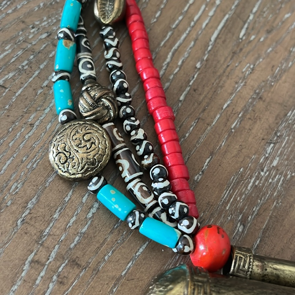 Bajalia Faux Coral Turquoise & Brass Necklace Bracelet Earrings - Picture 8 of 9